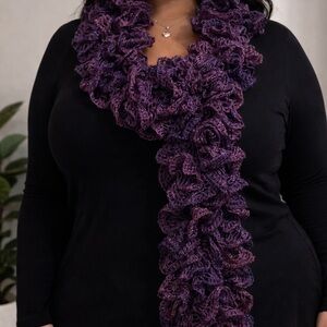 Handmade Purple Crocheted Ruffled Scarf